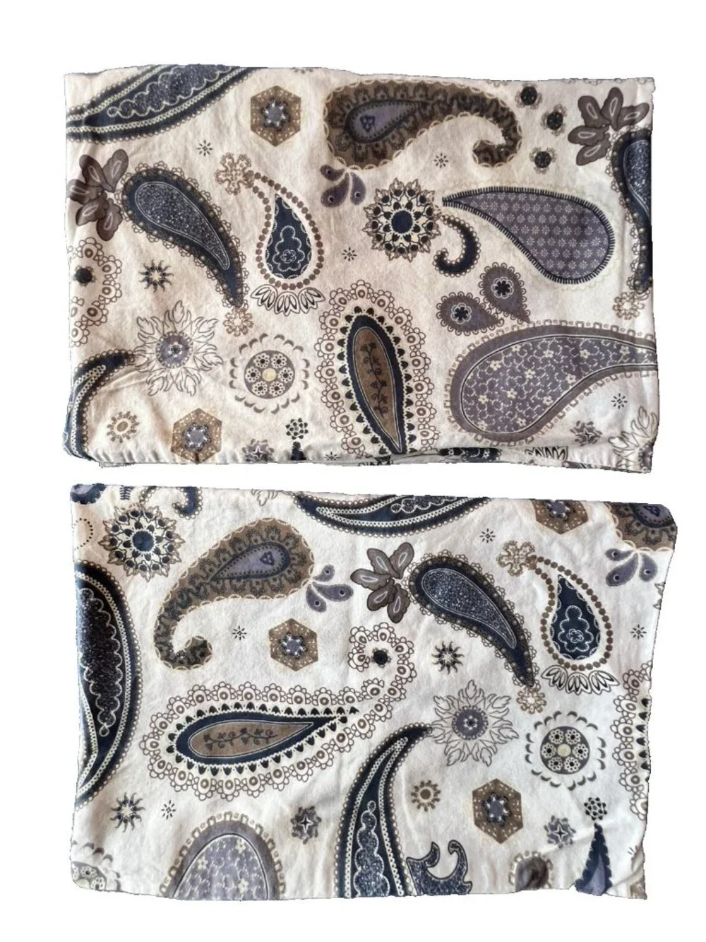 Pair IKEA SOTBLOMSTER Pillowcases BLUE TAN BROWN PAISLEY MEDALLION 100% Cotton